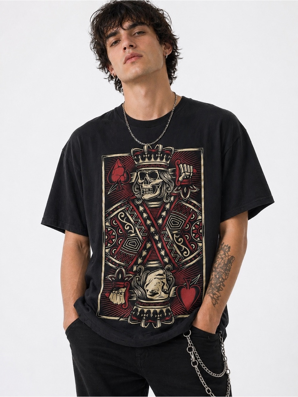 Skull King Playing Card Graphic Tee Black XL | Gothic Streetwear Edgy Unisex